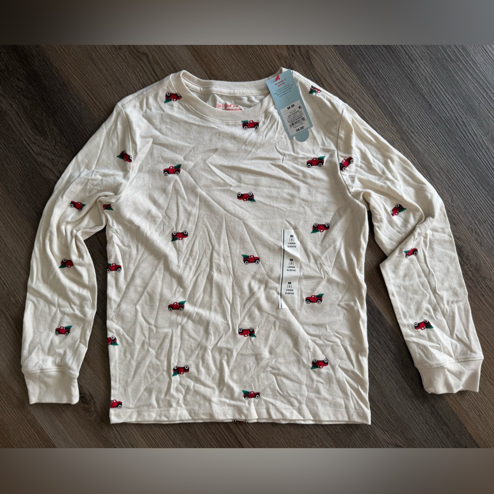 Boys NWT Cat & Jack Cream Long Sleeve Shirt with Red Truck Design Size Medium 8